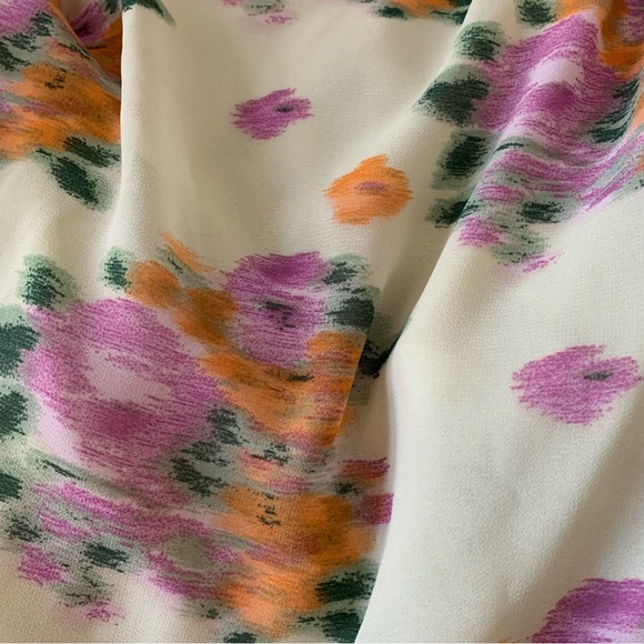 ENTRO Floral Blouse Large Cream Lavender Orange Smocked Semi-Sheer Boho - Picture 10 of 12